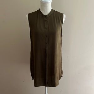 Vince Camuto Silky Tunic Sleeveless Button Down Tank Blouse Olive Green Size: M